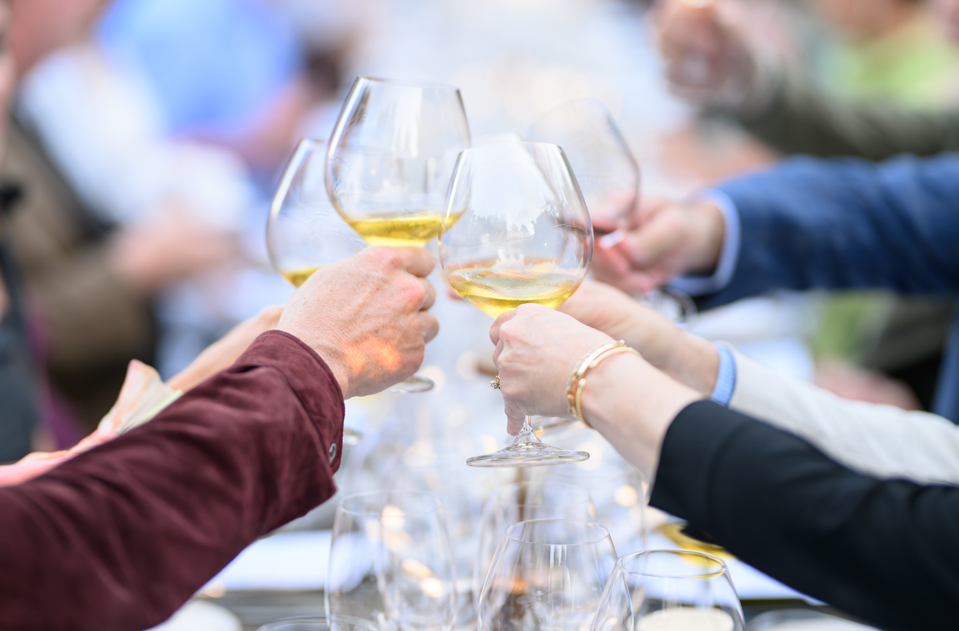Glasses of ZD wines cheering over a dinner table