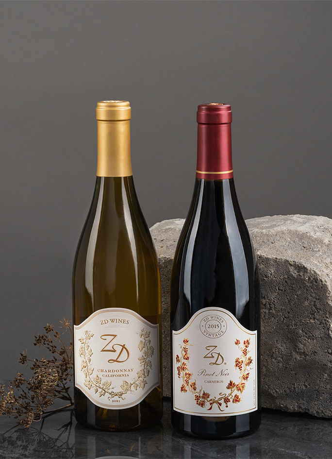 One bottle each of 2021 Chardonnay and 2015 Pinot Noir