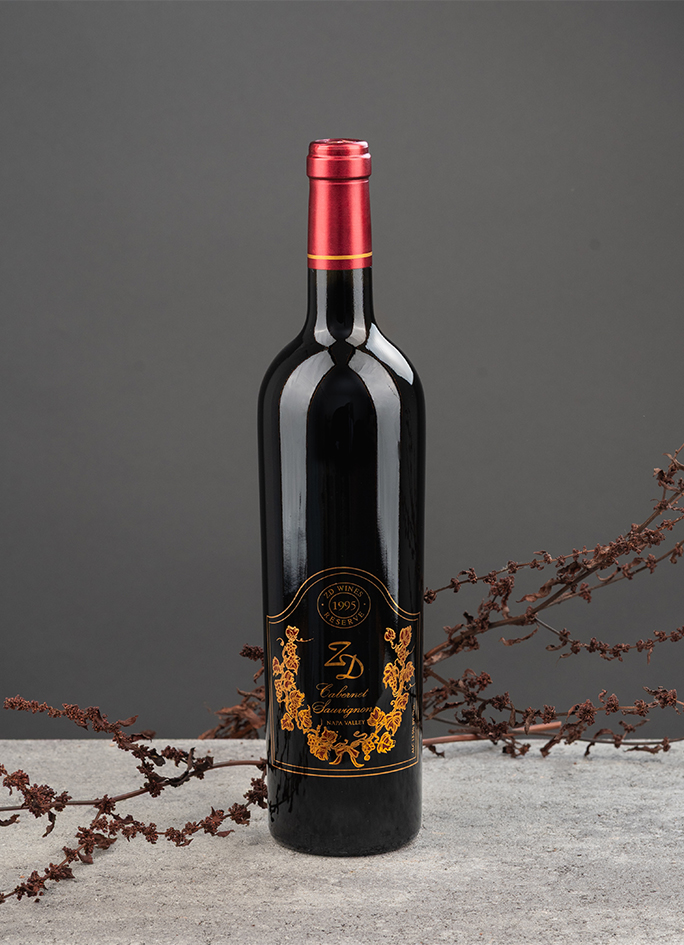 A solo bottle of 1995 Reserve Cabernet on a festive table