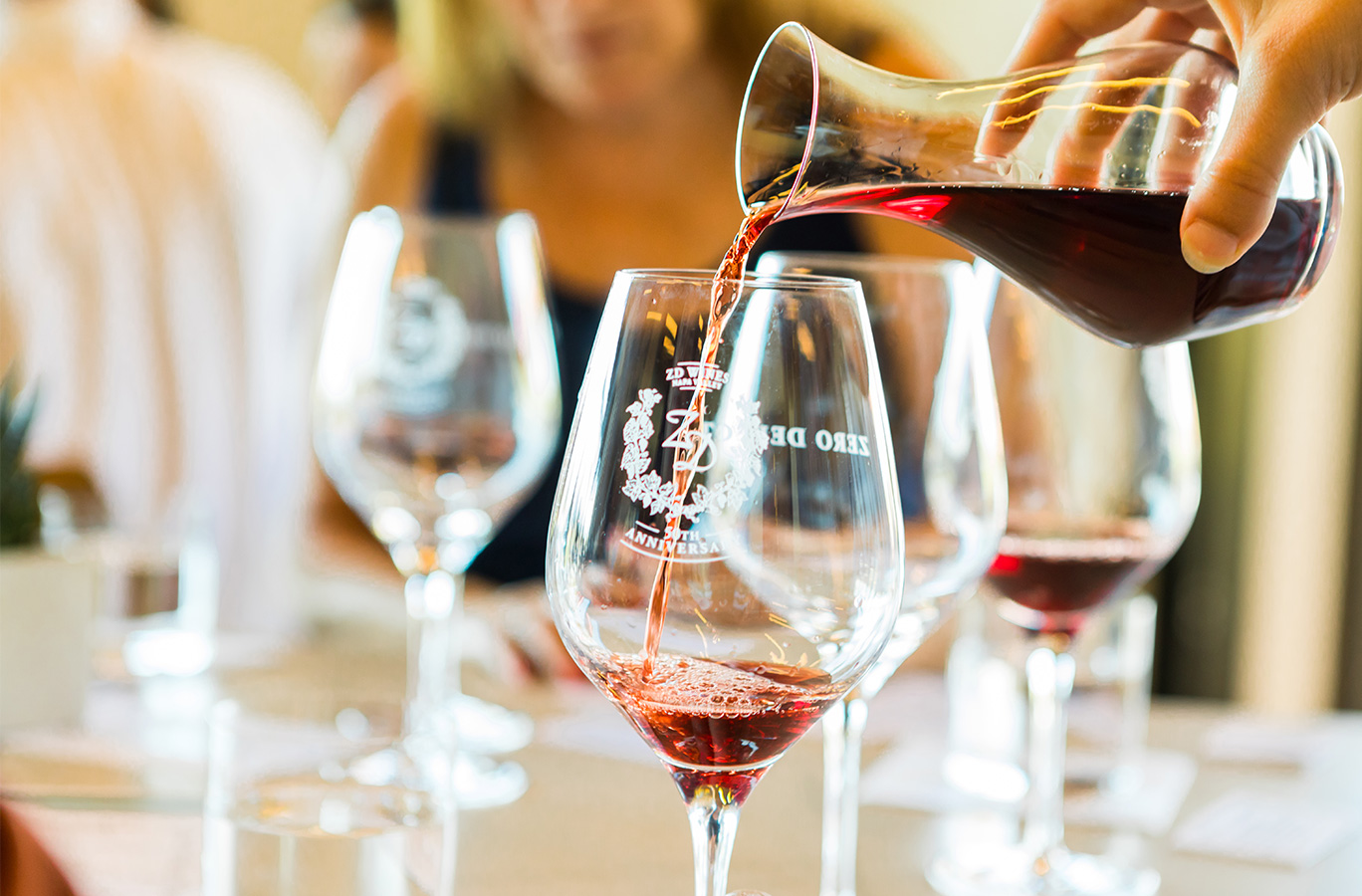 ZD Cabernet Sauvignon pouring into a wine glass from a decanter