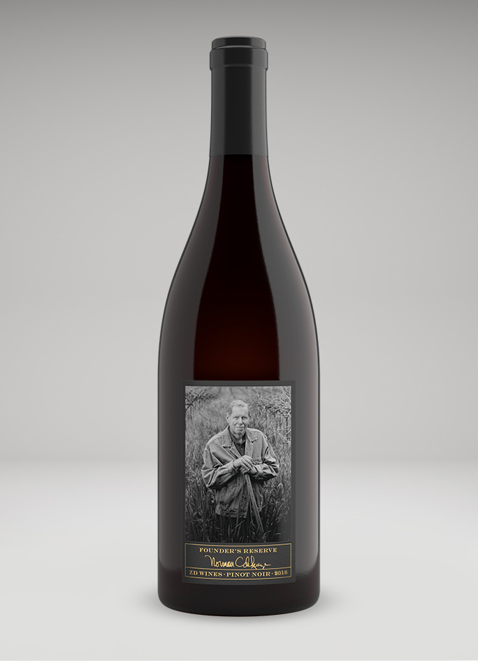 A bottle of 2018 ZD Founder's Reserve Carneros Pinot Noir