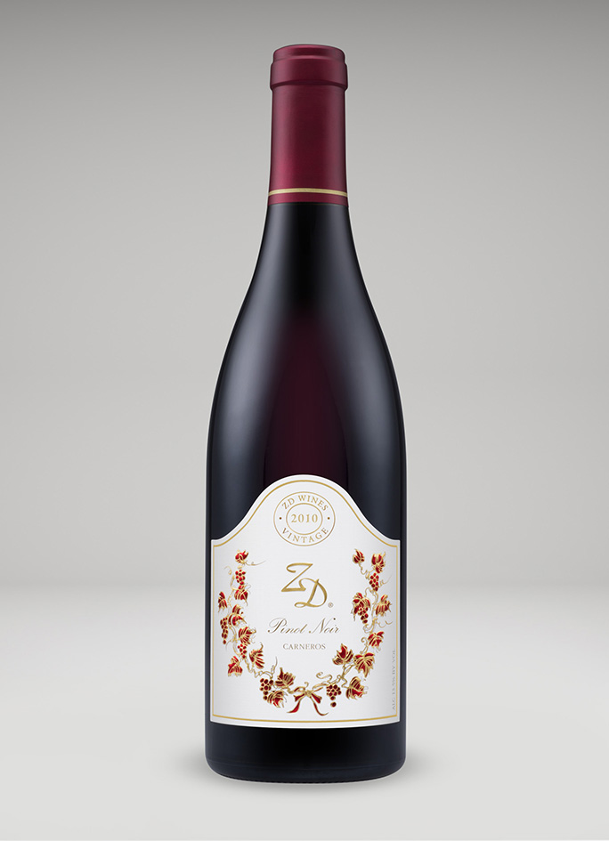 A bottle of 2010 ZD Pinot Noir, Carneros