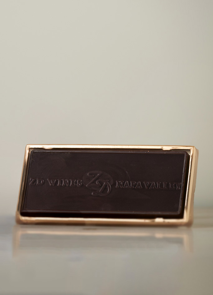 A chocolate bar embossed with ZD Wines