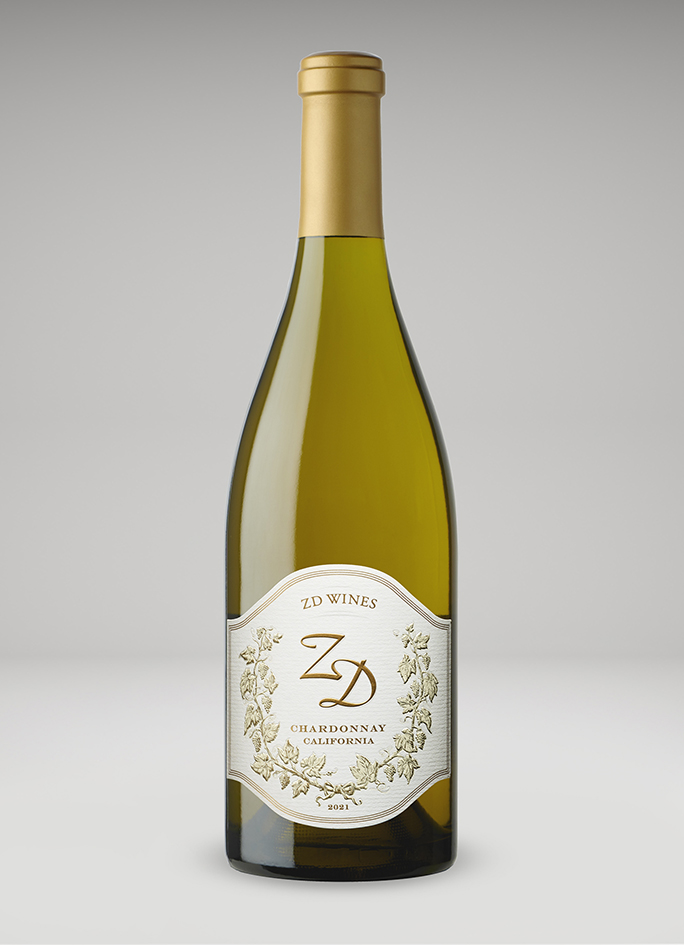 A bottle of 2021 ZD Chardonnay, CA