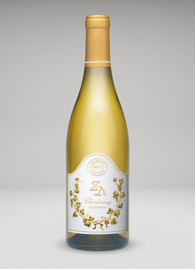 A bottle of 2017 ZD Chardonnay, CA