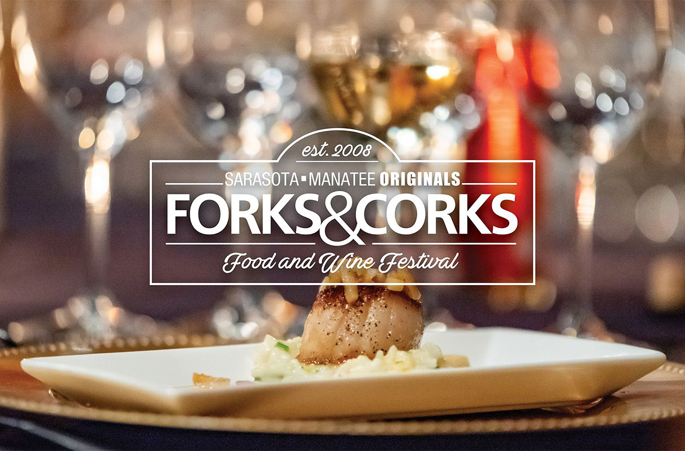 Forks & Corks logo over a plated dish