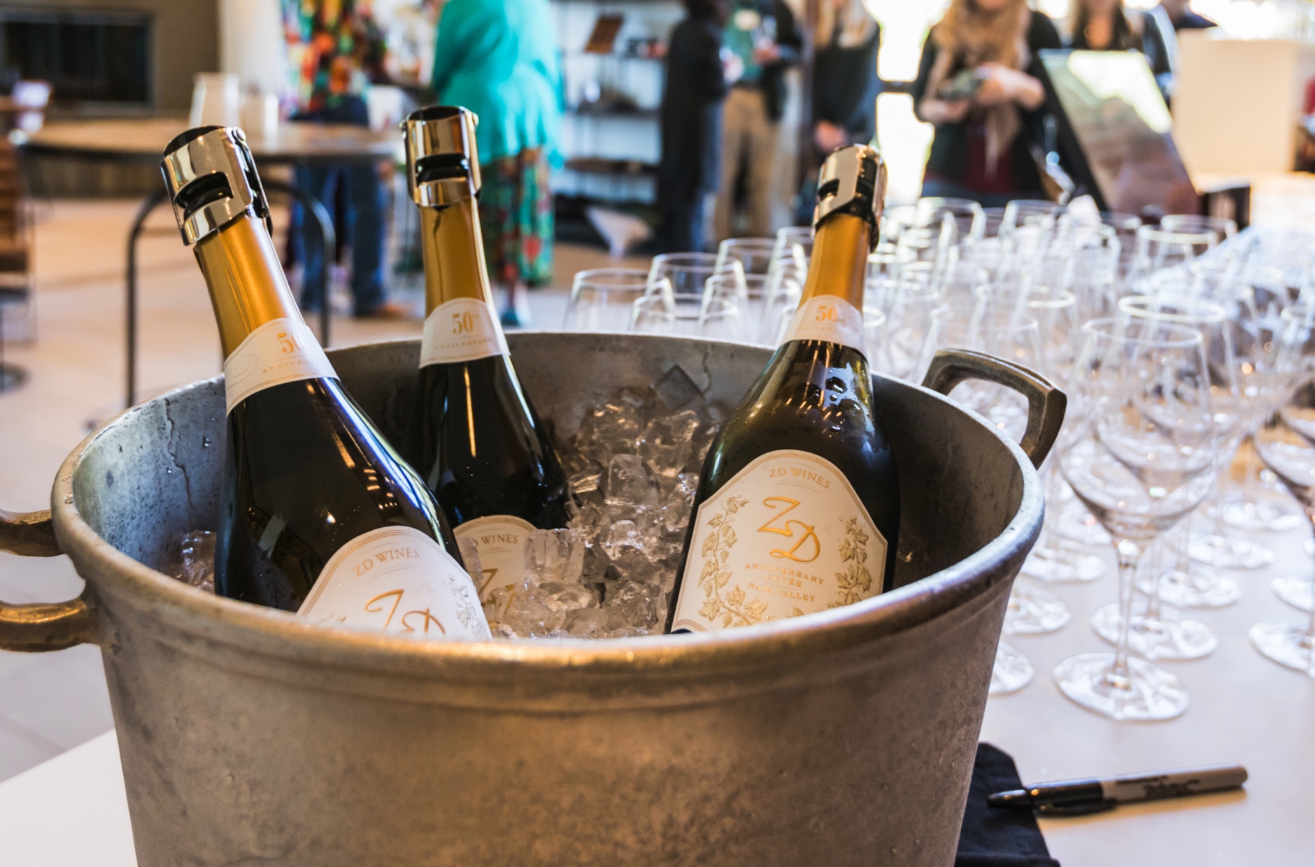 3 bottles of ZD Wines on a festive background