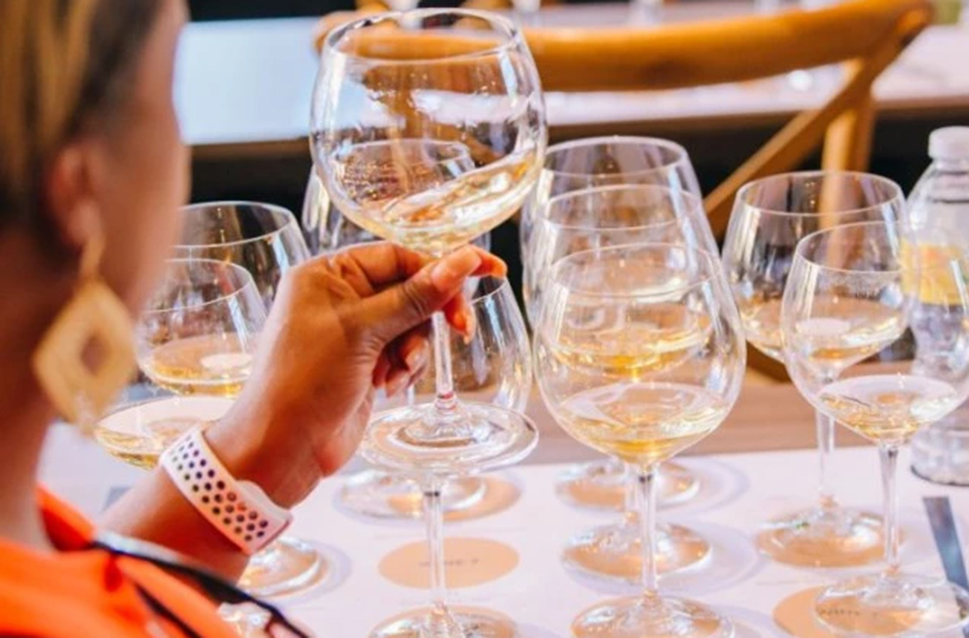 Chardonnay being swirled in a wine glass