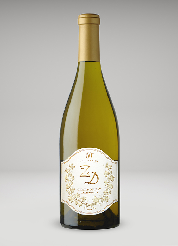 A bottle of 2018 ZD Chardonnay, CA