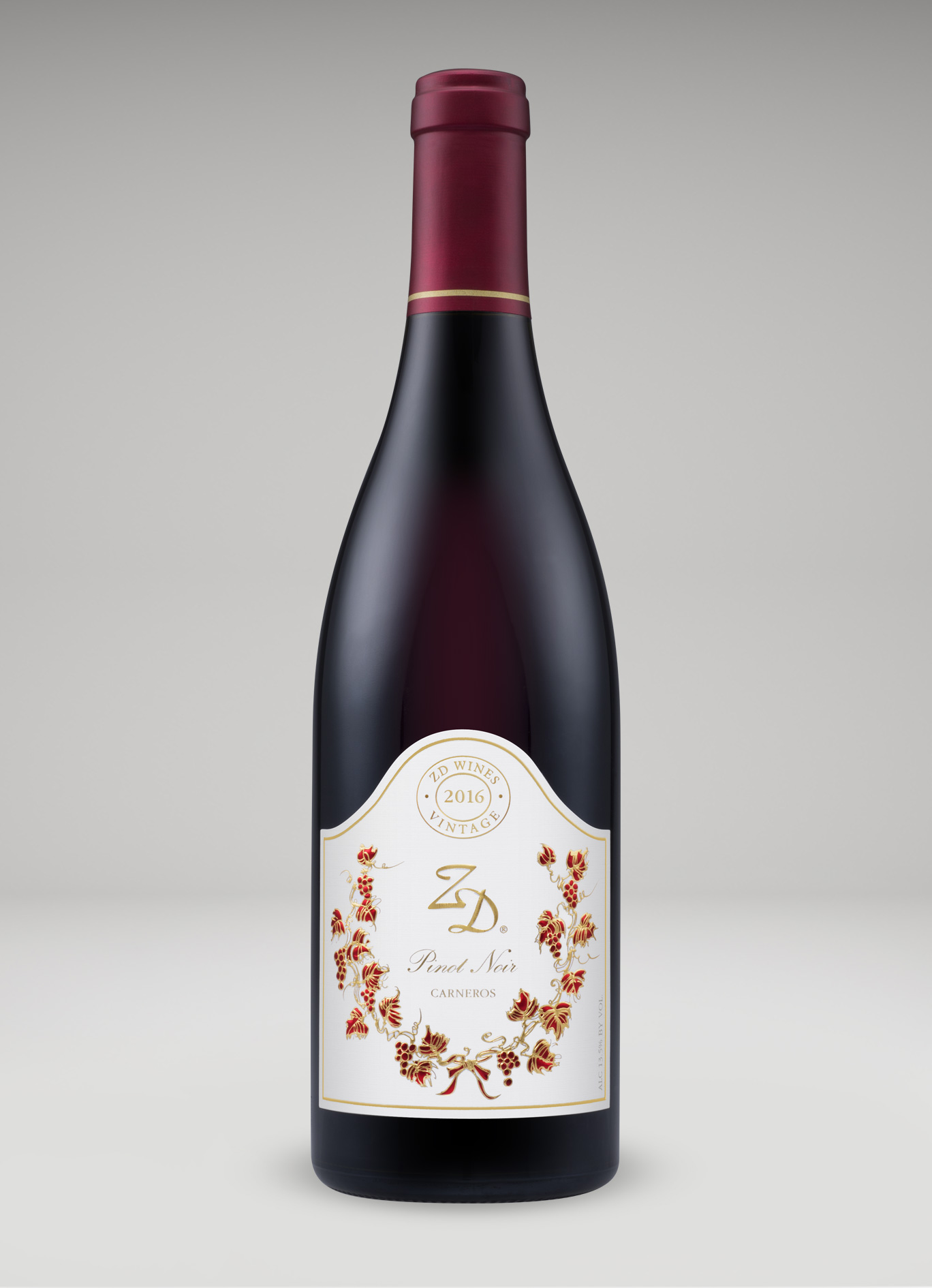 A bottle of 2016 ZD Pinot Noir, Carneros